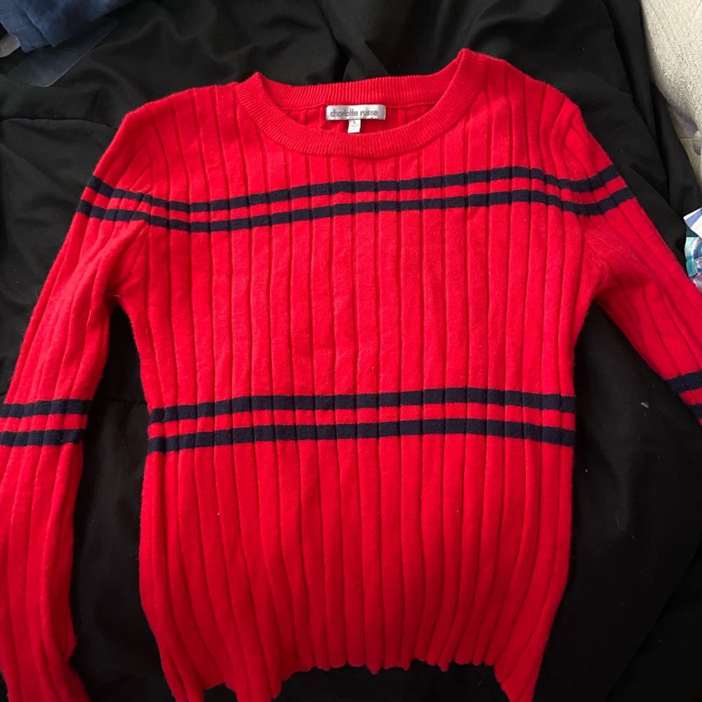 Red Ribbed, Striped sweater / Bellybutton length